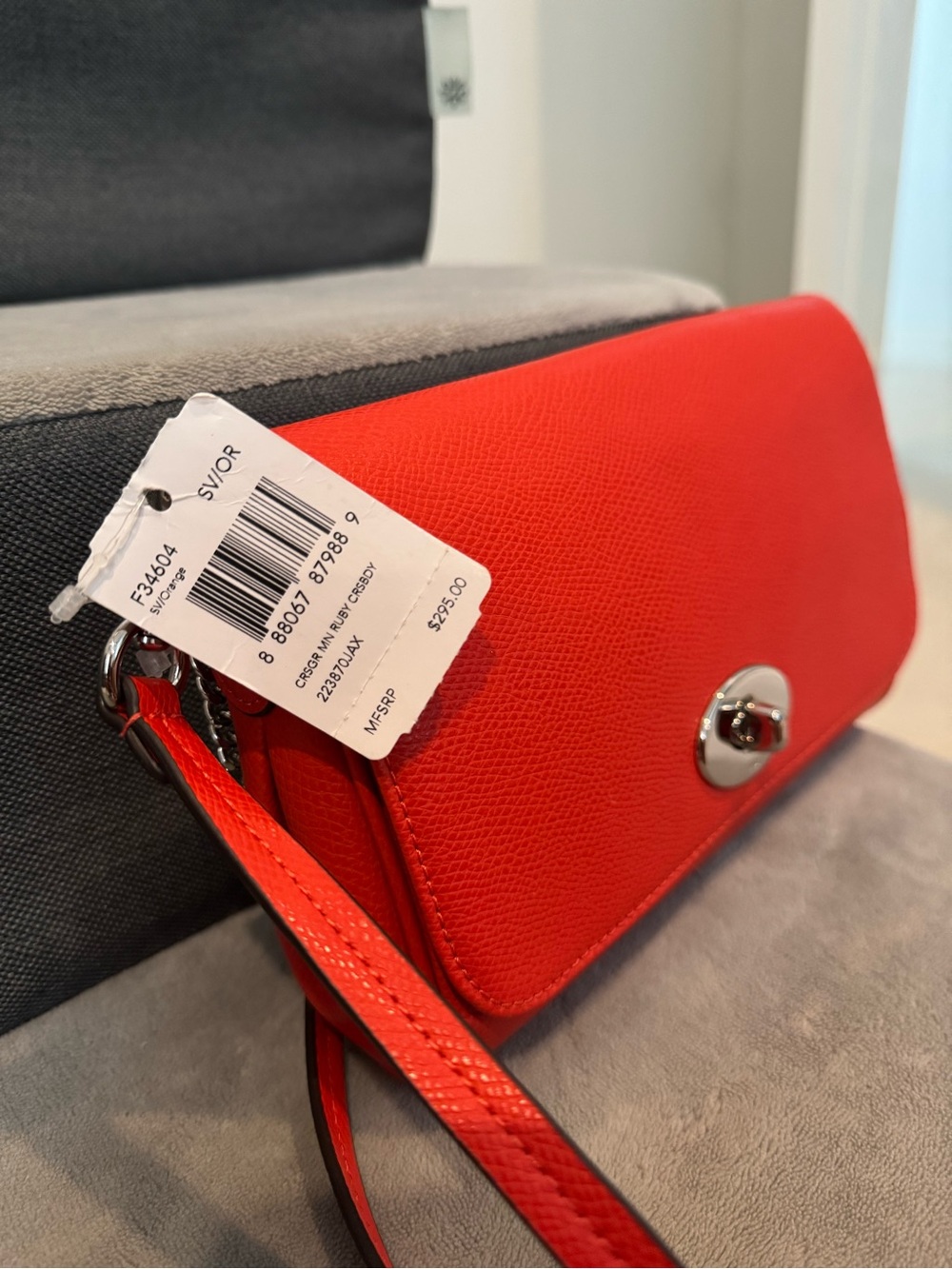 Coach Red/Orange Grained Leather Crossbody Chain Bag, NWT - Picture 4 of 8